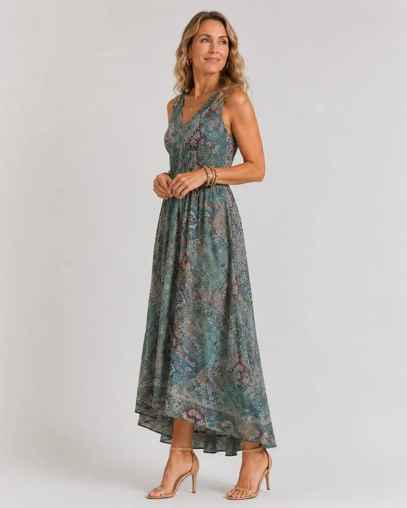 CLARA | VESTIDO MAXI PAISLEY DE CINTURA ELÁSTICA