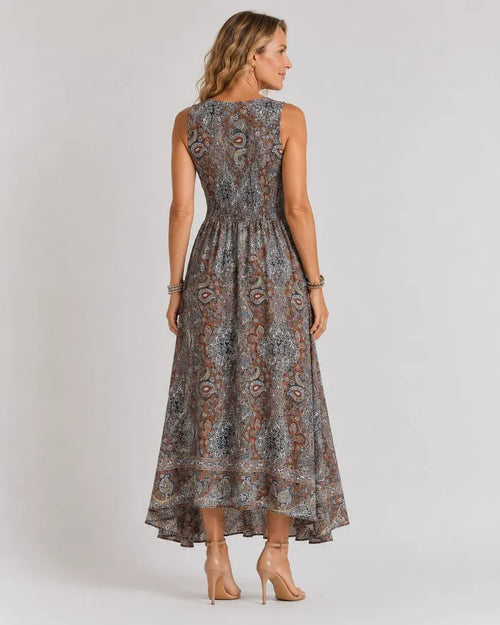 CLARA | VESTIDO MAXI PAISLEY DE CINTURA ELÁSTICA